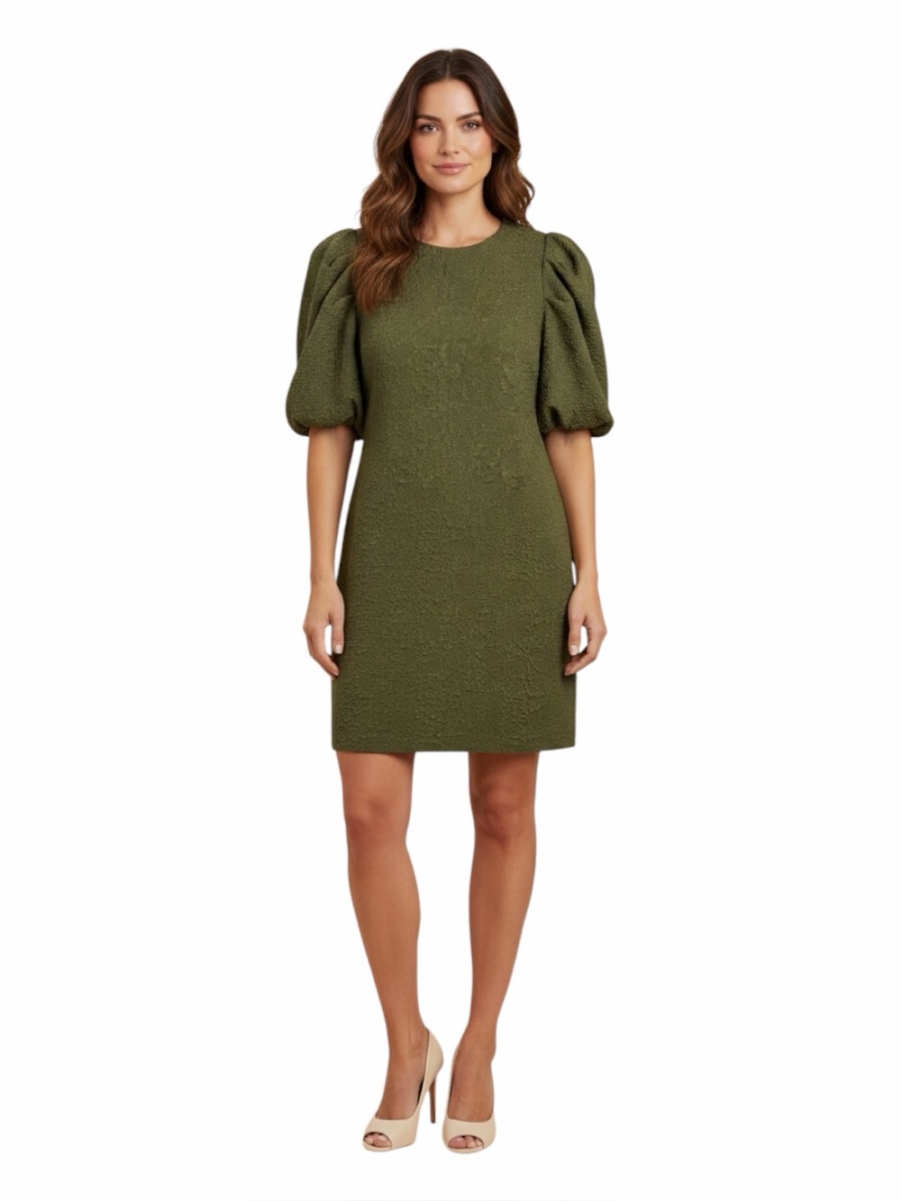 Just Female “Gallery” Dark Olive Green Puff-Sleeve Mini Dress Size 34/US Small